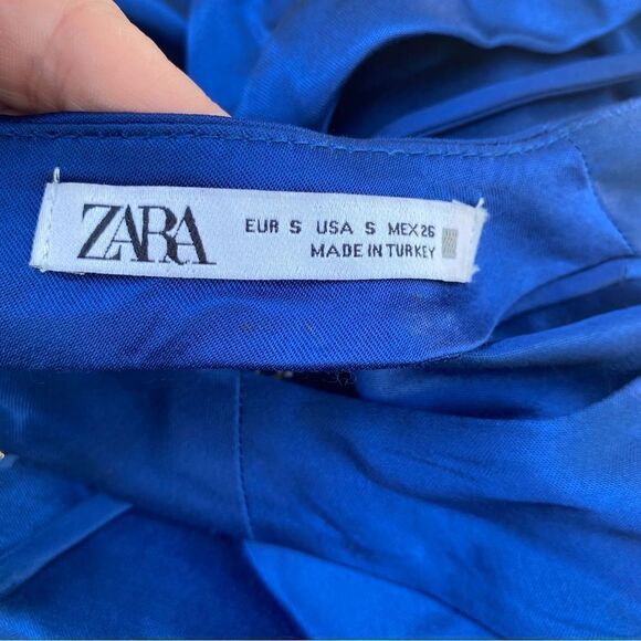 Zara bloggers favorite Blue Satin Effect Jewel Chain Mini Dress Size small - Picture 14 of 16